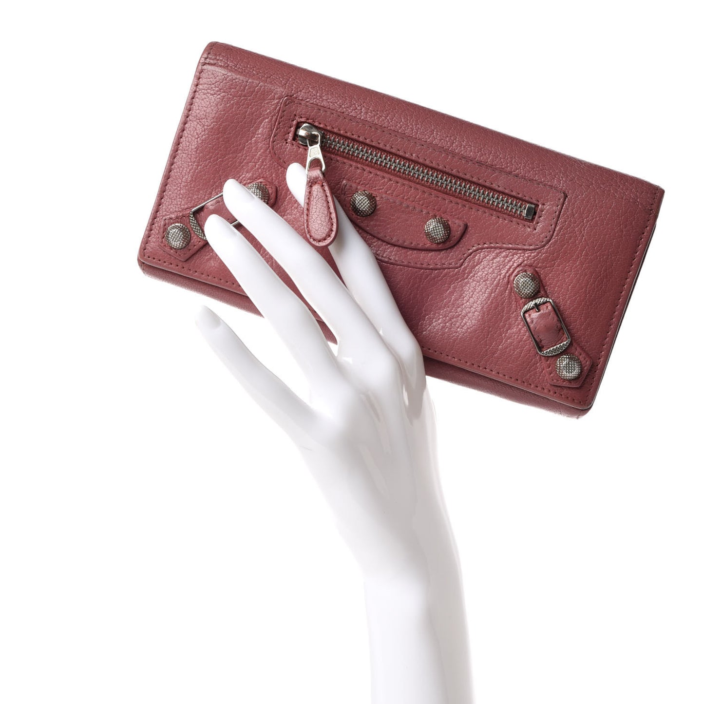Agneau Giant 12 Silver Hardware Money Wallet Rose Bruyere