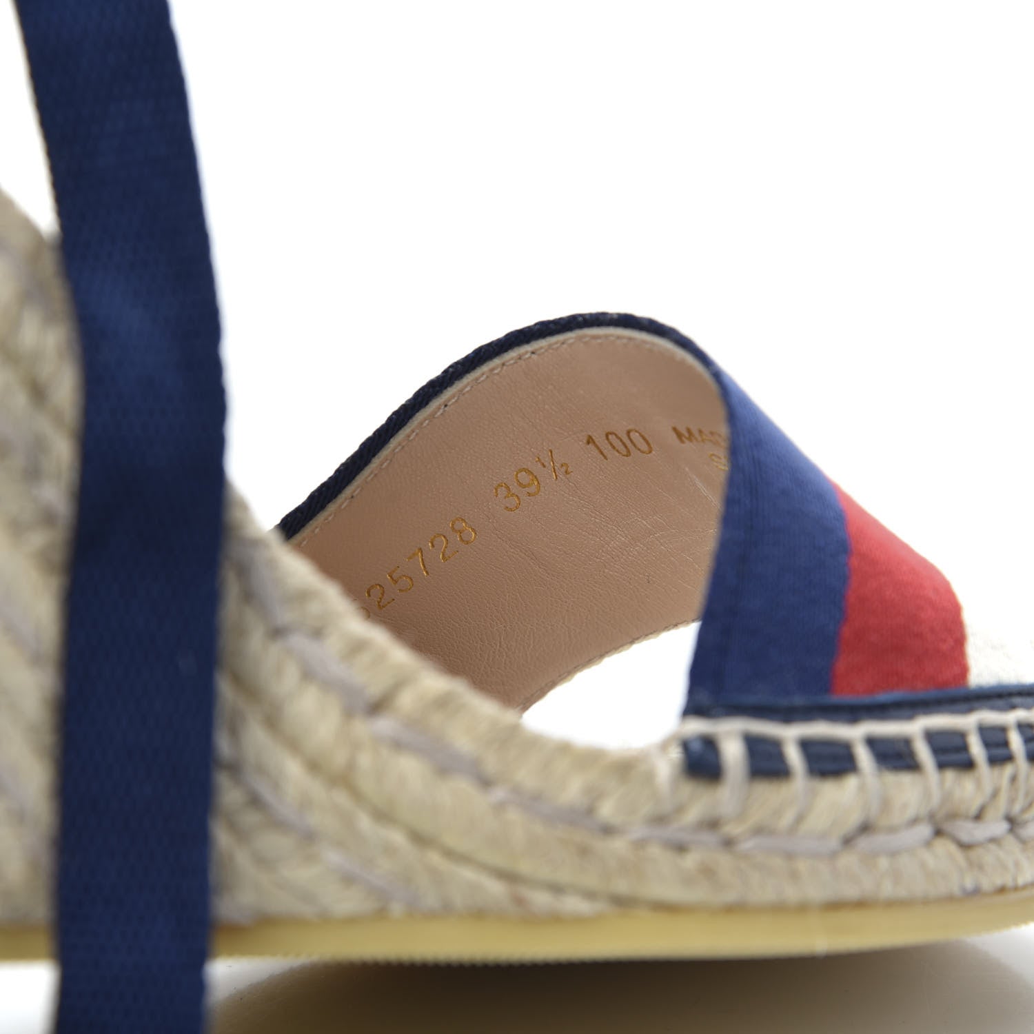Gucci Canvas Sylvie Web Ankle Wrap Espadrille Wedge Sandals 39.5 Mystic White Hibiscus Red Maritime 8 of 8