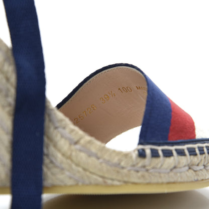 Gucci Canvas Sylvie Web Ankle Wrap Espadrille Wedge Sandals 39.5 Mystic White Hibiscus Red Maritime 8 of 8