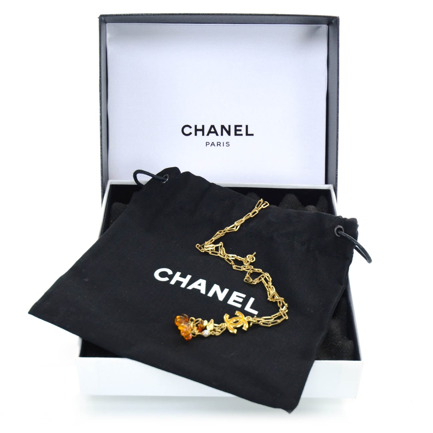 Chanel Hand Enameled Metal Amber Drop CC Necklace Gold 6 of 6