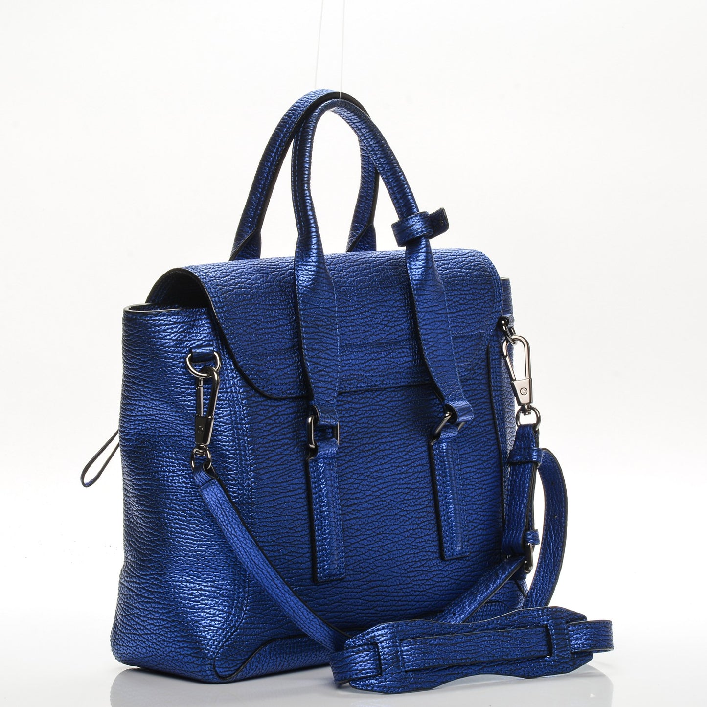 3.1 Metallic Textured Calfskin Medium Pashli Satchel Electric Blue