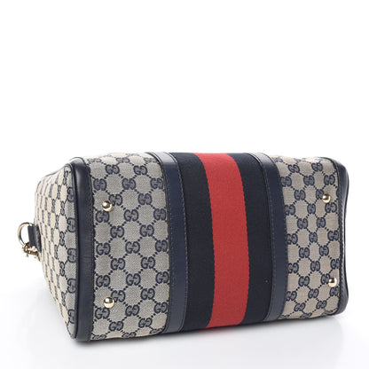 Gucci Monogram Selleria Calfskin Vintage Web Medium Boston Beige Blue 5 of 14