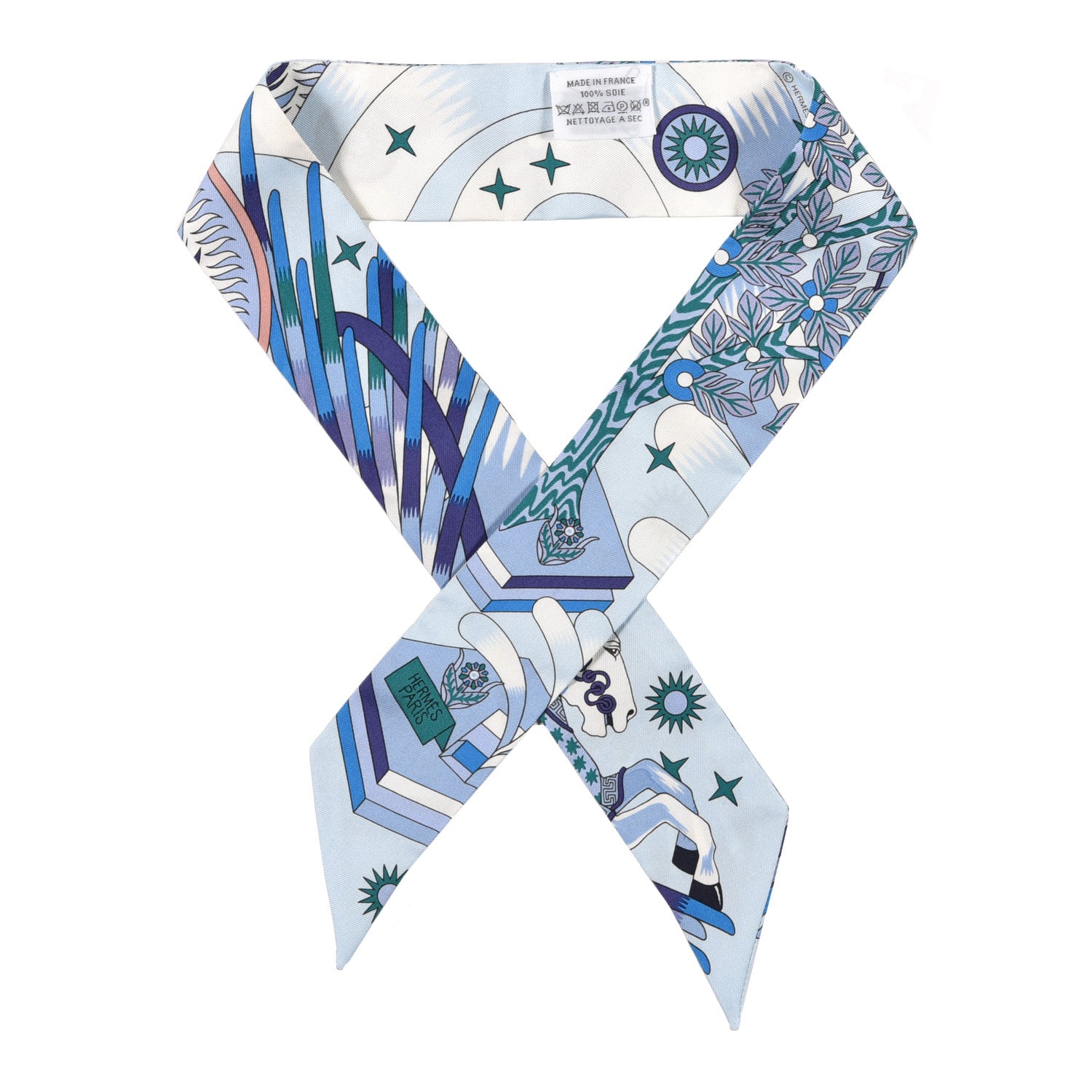 Hermes Silk La Source de Pegase Twilly Ciel Bleu Royal White 1 of 4