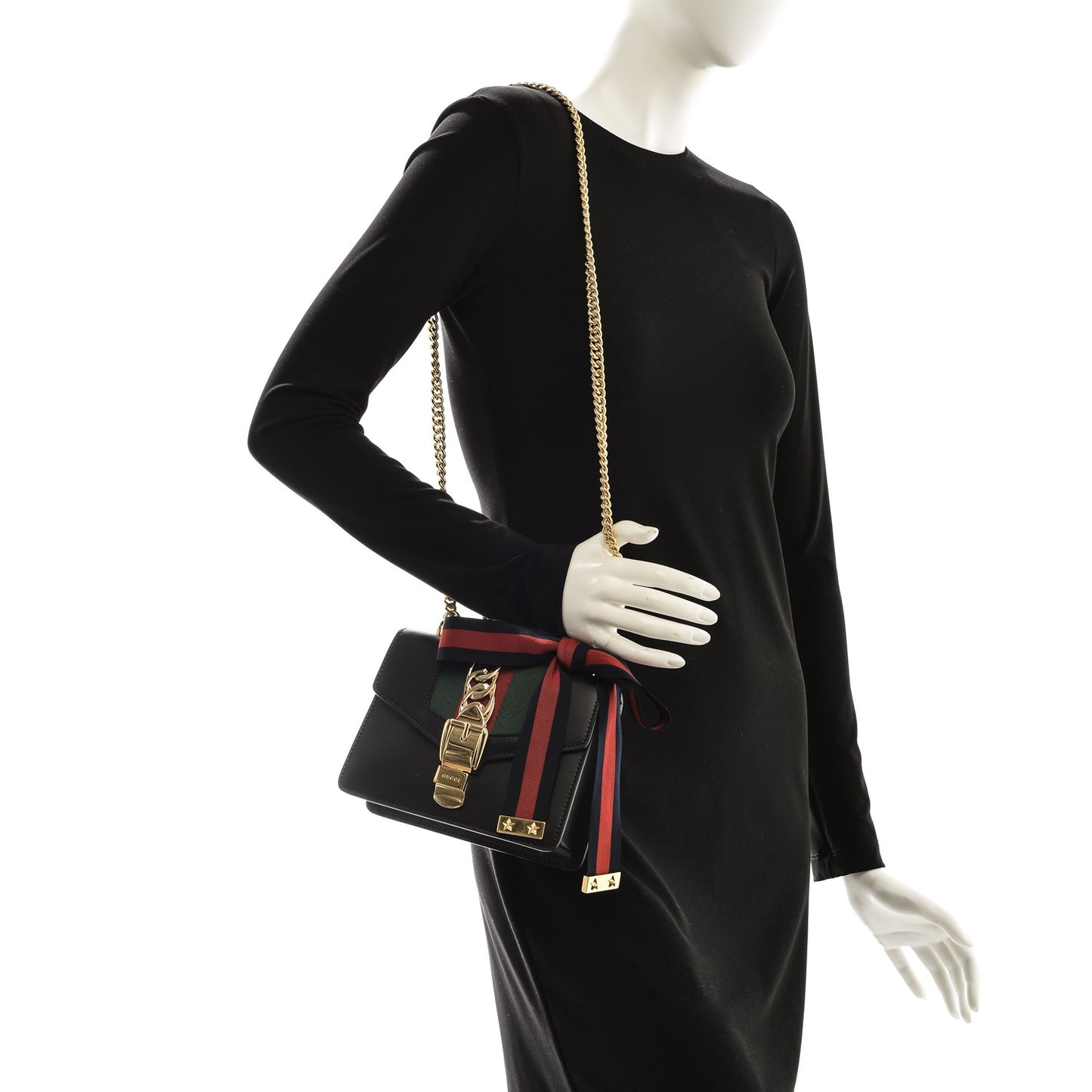 Calfskin Mini Sylvie Chain Shoulder Bag Black