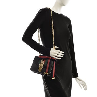 Gucci Calfskin Mini Sylvie Chain Shoulder Bag Black 2 of 7