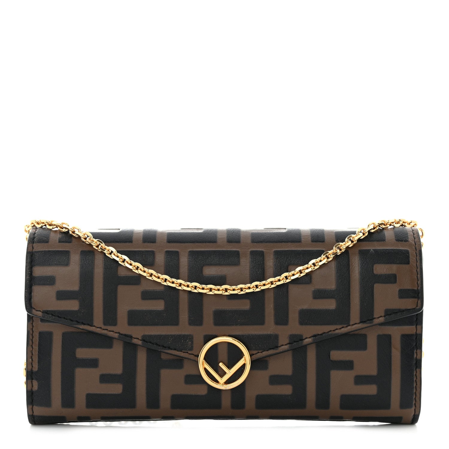 Fendi Vitello Soft F is Fendi Bi-Color FF 1974 Embossed Continental Envelope Wallet On Chain Maya Black 1 of 14