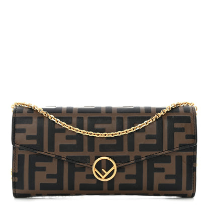 Fendi Vitello Soft F is Fendi Bi-Color FF 1974 Embossed Continental Envelope Wallet On Chain Maya Black 1 of 14
