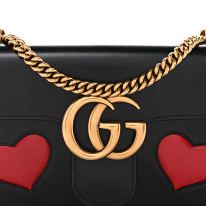 Gucci Knight Calfskin Malaga Kid Heart Medium GG Marmont Chain Handle Bag Black Hibiscus Red Multicolor 8 of 12