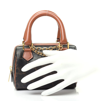 Celine Triomphe Canvas Calfskin Mini Boston Bag Tan 2 of 9