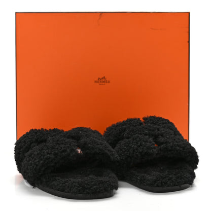 Hermes Woolskin Oran Sandals 38 Black 9 of 9