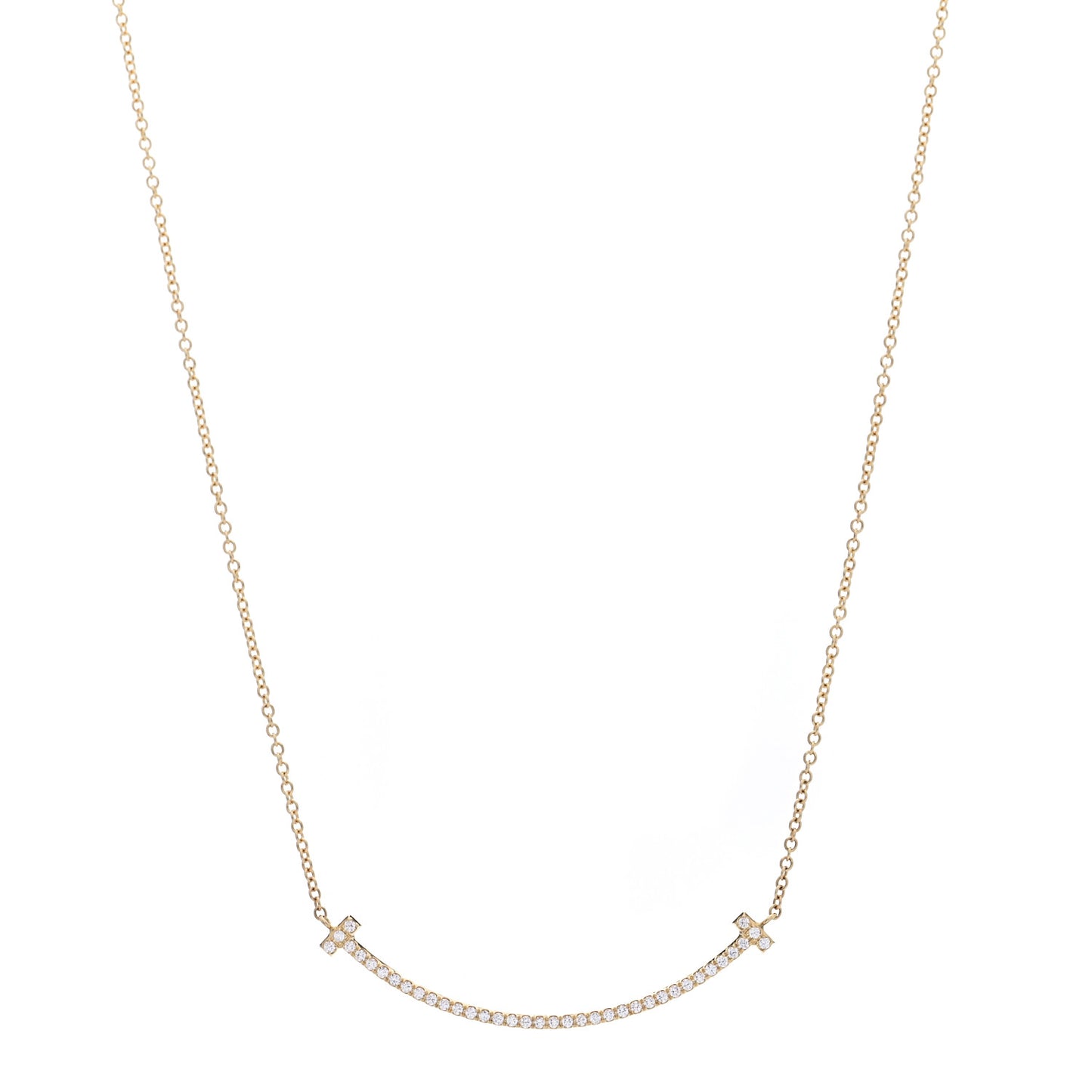 18K Yellow Gold Diamond Small T Smile Pendant Necklace