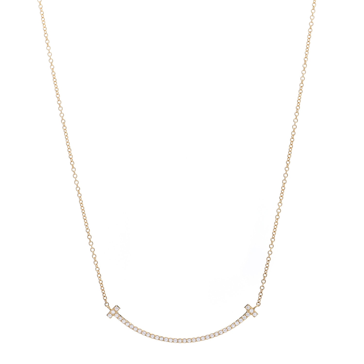Tiffany 18K Yellow Gold Diamond Small T Smile Pendant Necklace 1 of 7