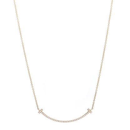 Tiffany 18K Yellow Gold Diamond Small T Smile Pendant Necklace 1 of 7