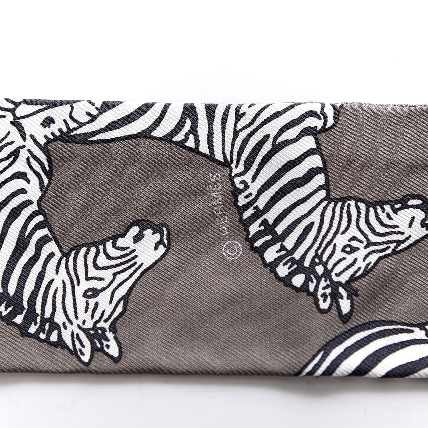 Hermes Silk Les Zebres Twilly Gris Taupe Black White 4 of 4