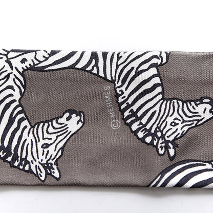 Hermes Silk Les Zebres Twilly Gris Taupe Black White 4 of 4