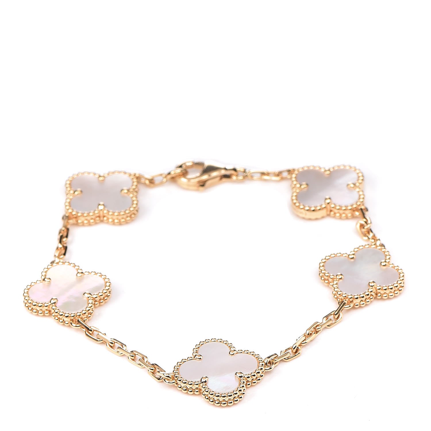 Van Cleef & Arpels 18K Yellow Gold Mother of Pearl 5 Motifs Vintage Alhambra Bracelet 1 of 7
