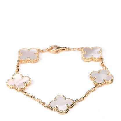 Van Cleef & Arpels 18K Yellow Gold Mother of Pearl 5 Motifs Vintage Alhambra Bracelet 1 of 7