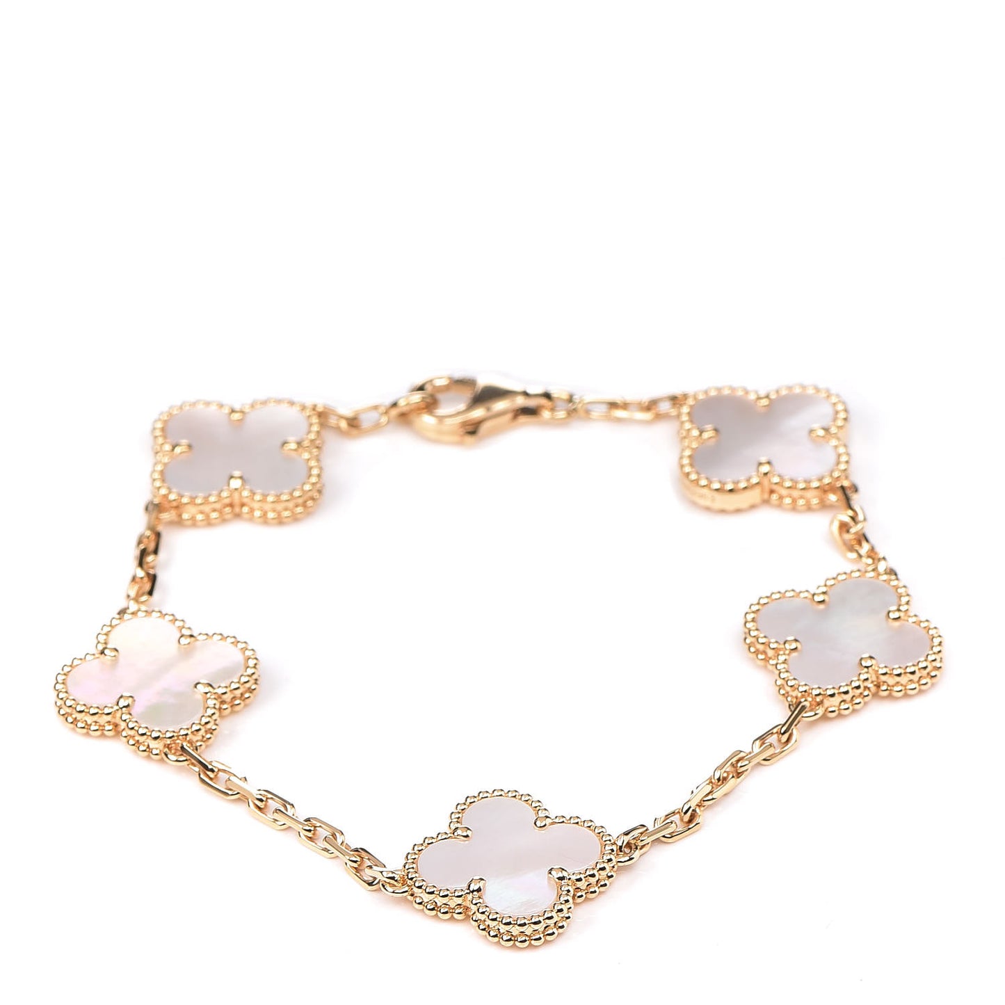 18K Yellow Gold Mother of Pearl 5 Motifs Vintage Alhambra Bracelet