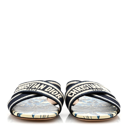 Christian Dior Canvas Palms Embroidered Dway Criss Cross Slide Sandals 38.5 Indigo Blue 3 of 10