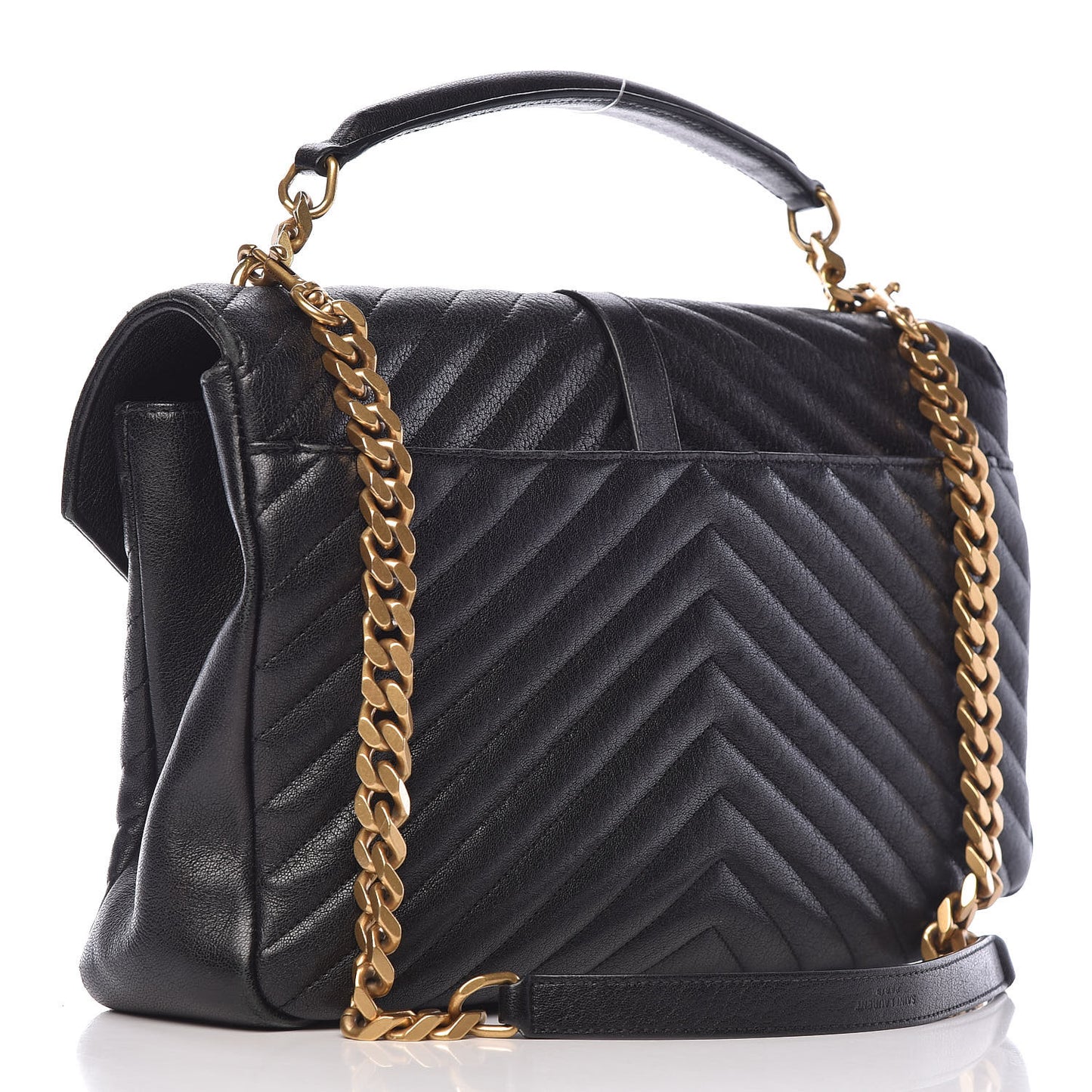 Sheepskin Matelasse Chevron Monogram Large College Satchel Black
