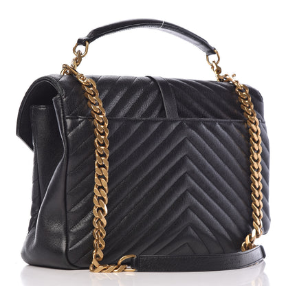 Saint Laurent Sheepskin Matelasse Chevron Monogram Large College Satchel Black 3 of 24