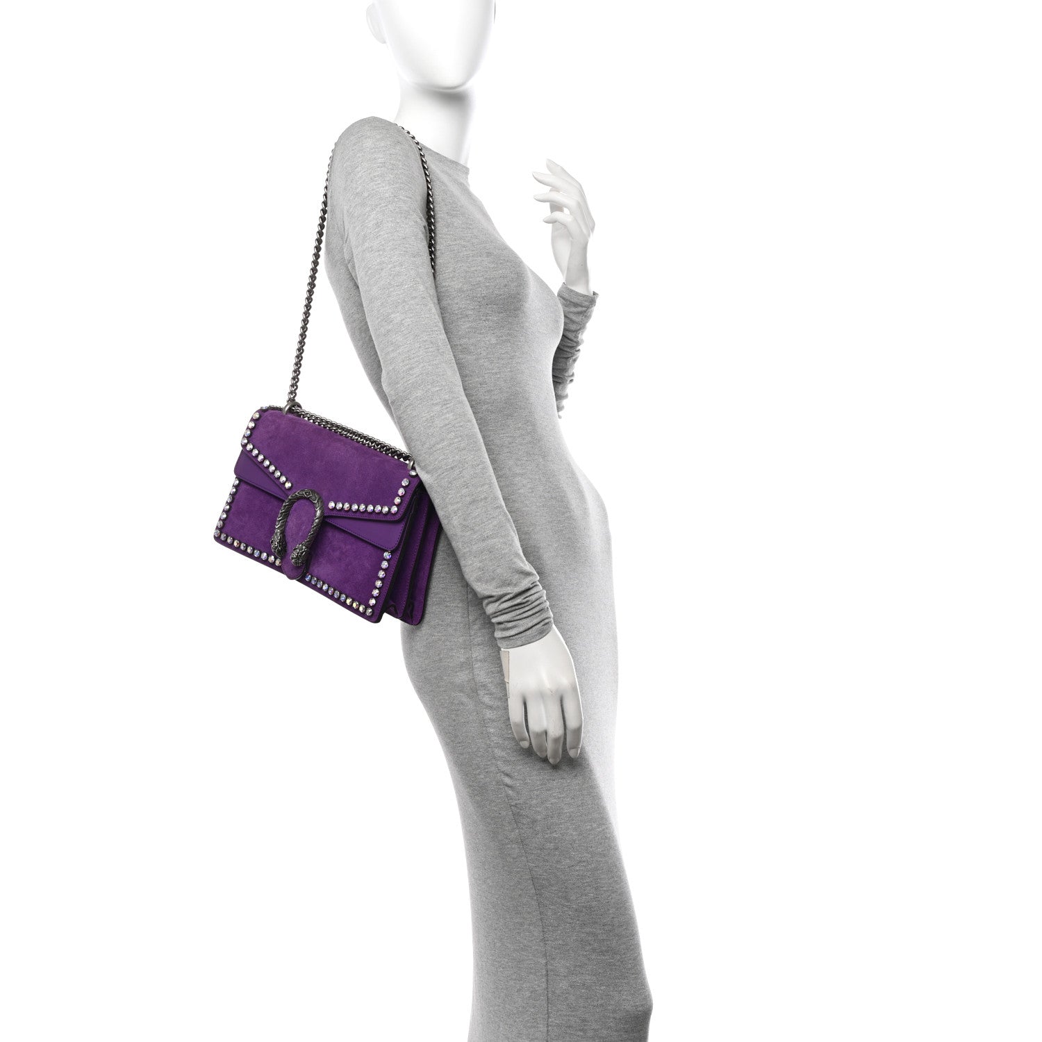 Gucci Suede Crystal Small Dionysus Shoulder Bag Bright Purple 3 of 10