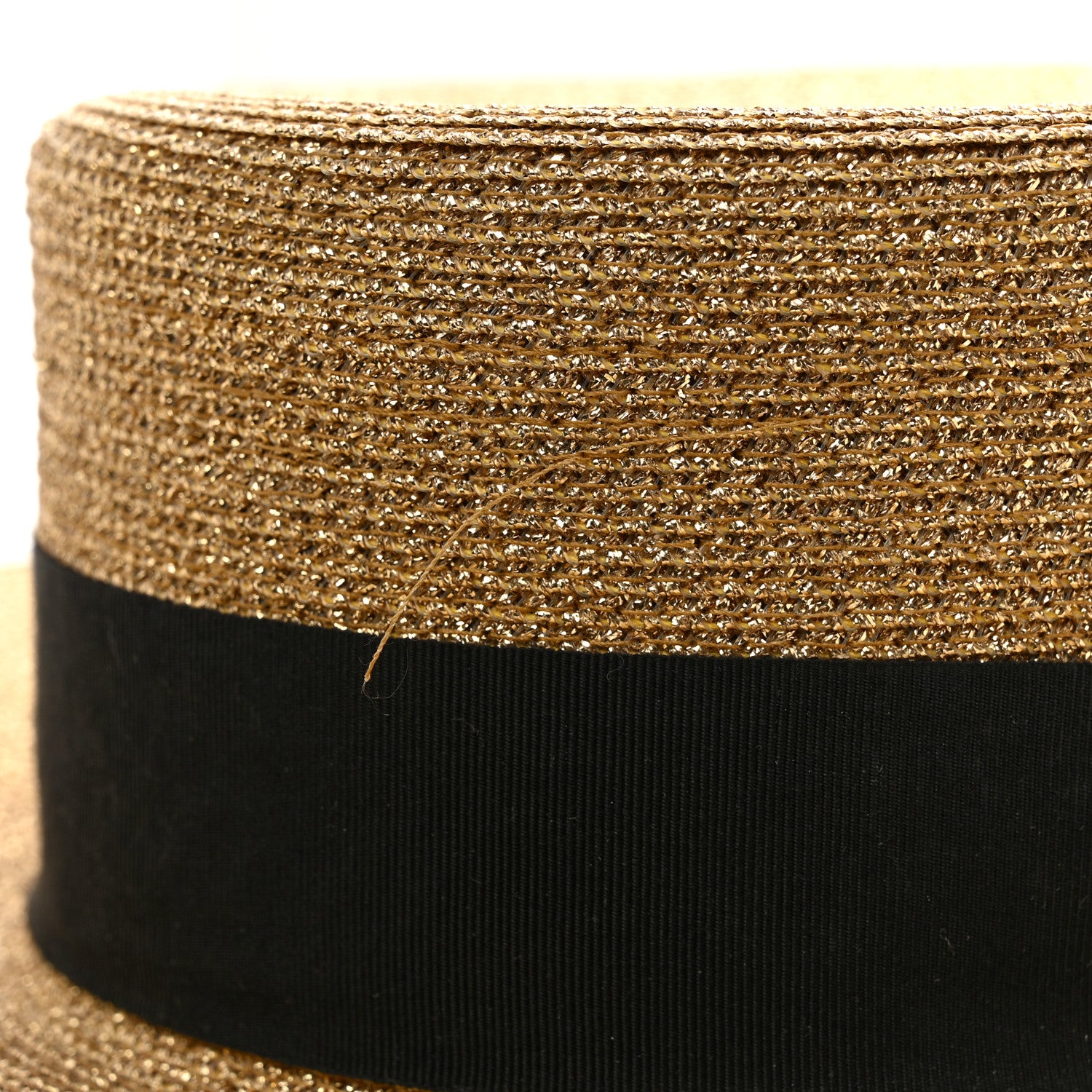Gucci Glittered Straw Grosgrain Wide Brim Hat L Gold Black 10 of 10