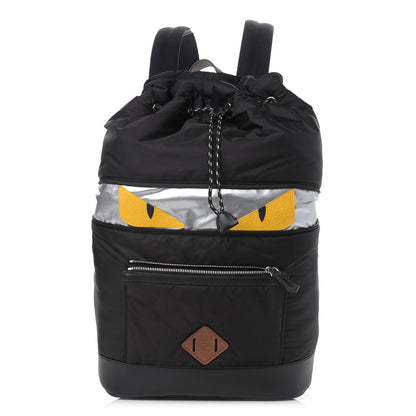Fendi Nylon Cuoio Romano Monster Eyes Expandable Drawstring Backpack Black Argento Sunflower 1 of 9