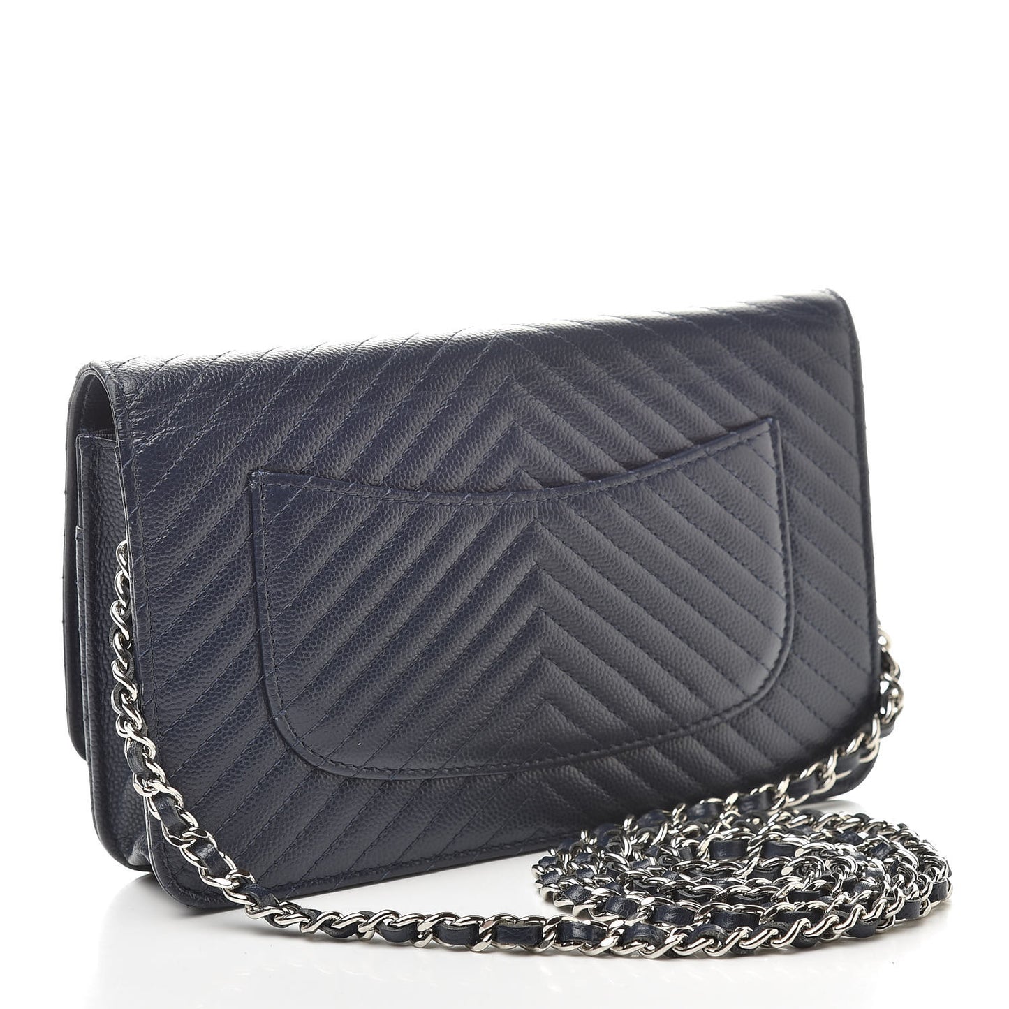 Caviar Chevron Quilted Wallet On Chain WOC Navy