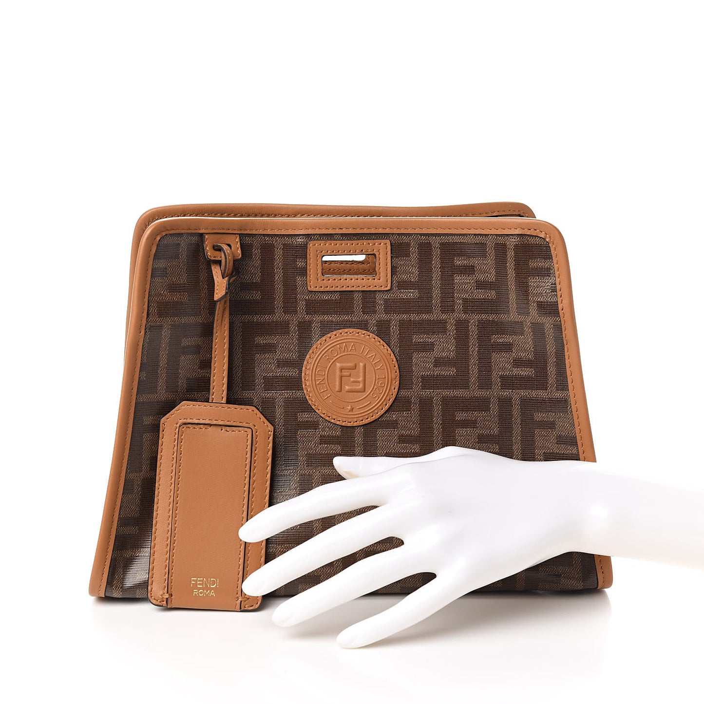 Glazed Fabric Vitello Century FF 1974 Stamp Patch Mini Peekaboo Defender Cover Mogano Panna Caramello