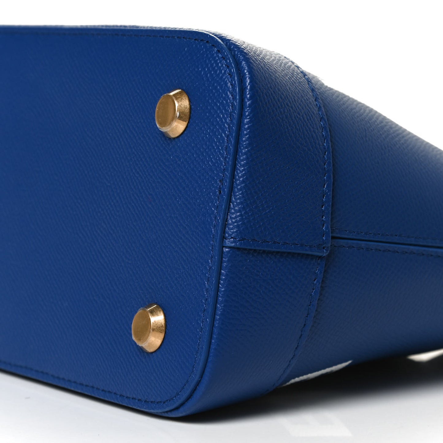 Signature Grained Calfskin Logo S Ville Top Handle Bag Bleu Roi White