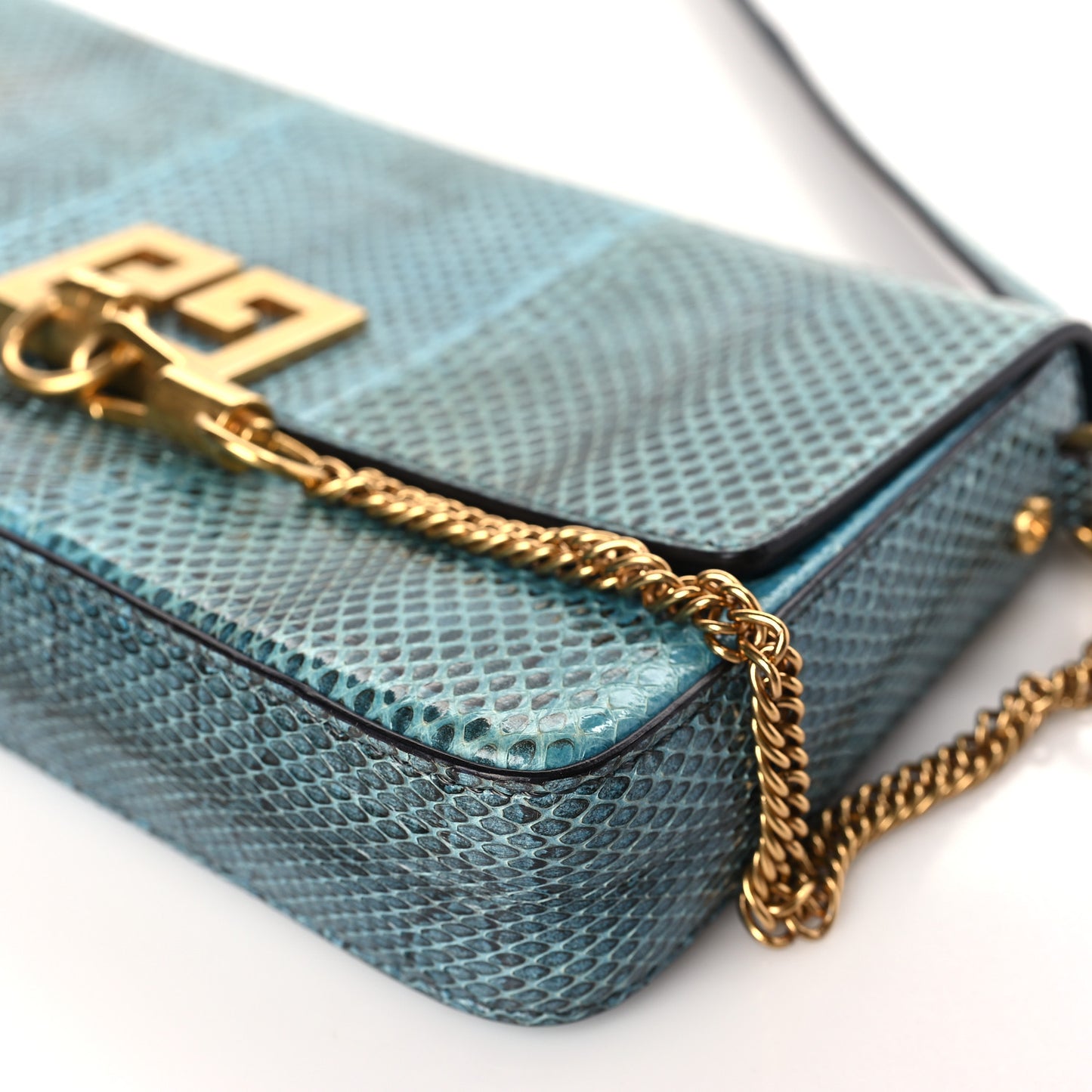 Calfskin Snakeskin Effect Small Charm Shoulder Bag Blue