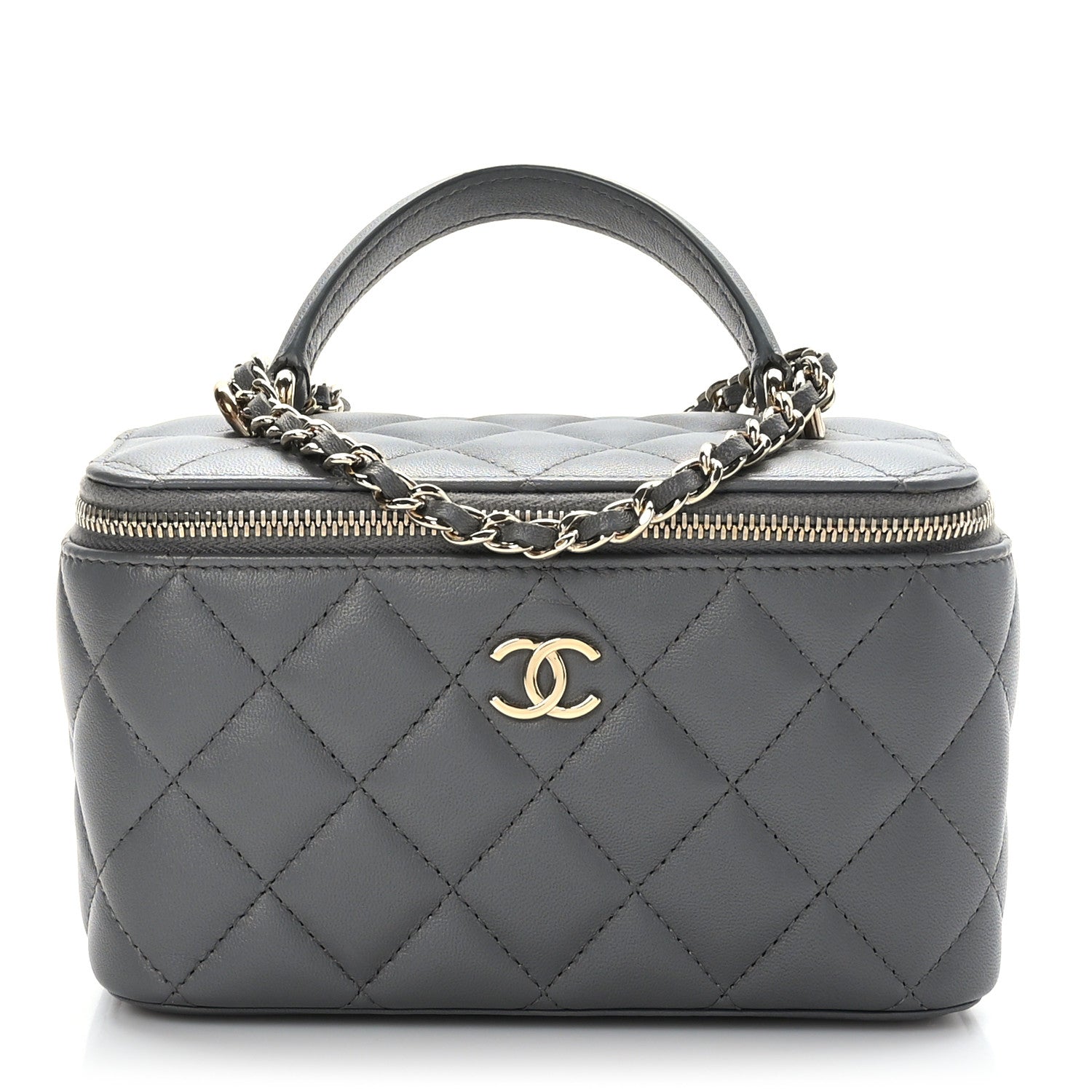 Chanel Lambskin Quilted Small Top Handle Vanity Case With Chain Dark Grey 1 of 12