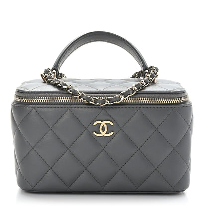 Chanel Lambskin Quilted Small Top Handle Vanity Case With Chain Dark Grey 1 of 12