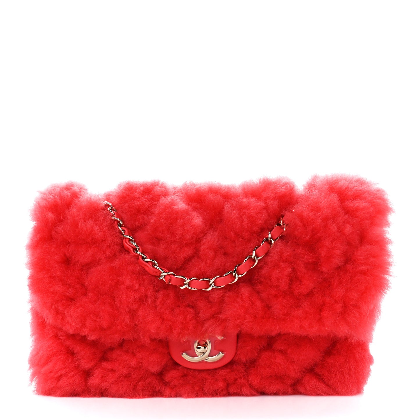 Shearling Lambskin Quilted Flap Bright Red
