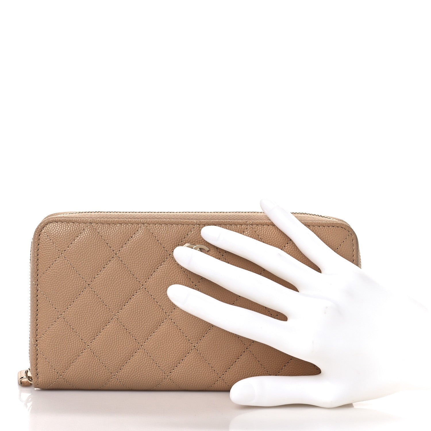Chanel Caviar Quilted Long Zip Around Wallet Beige 2 of 10