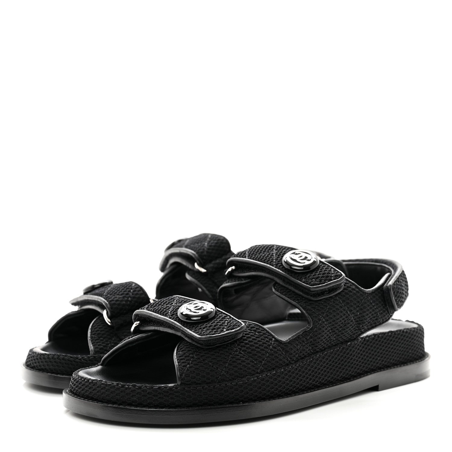 Chanel Fabric Velcro Dad Sandals 37.5 Black 4 of 9