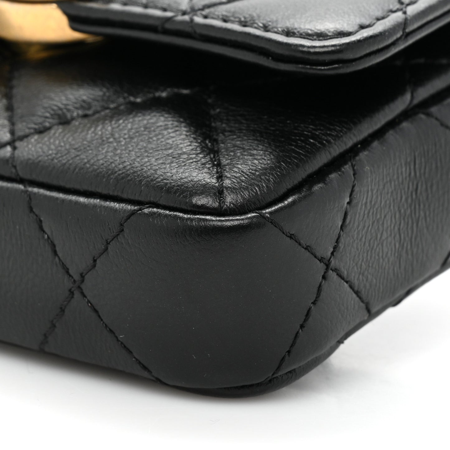 Lambskin Lacquered Metal Quilted Flap Chain Belt Bag Black