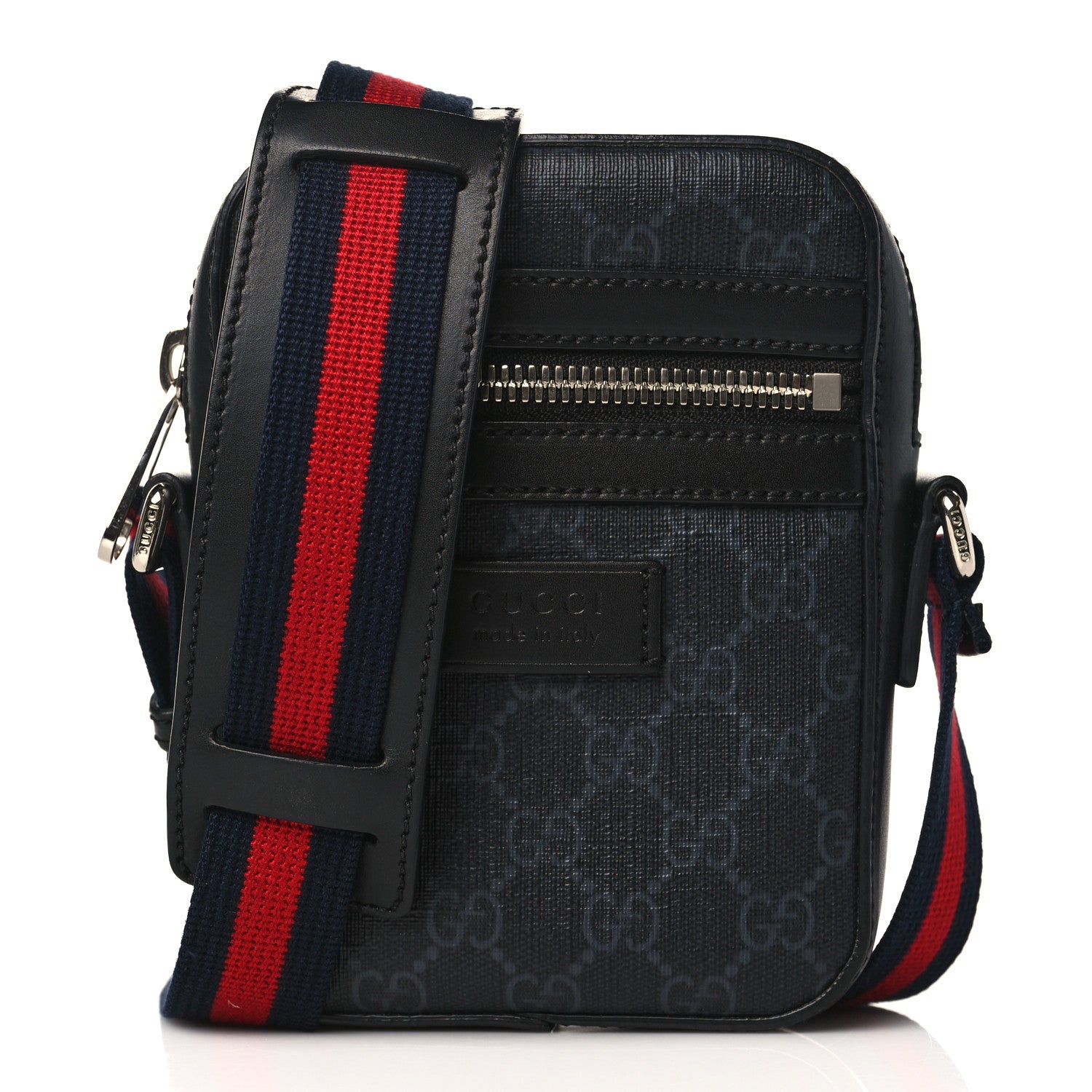 Gucci GG Supreme Monogram Appia Calfskin Web Small Camera Messenger Bag Black Grey 1 of 10