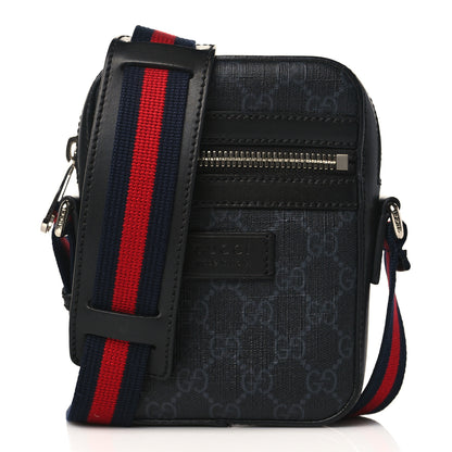 Gucci GG Supreme Monogram Appia Calfskin Web Small Camera Messenger Bag Black Grey 1 of 10