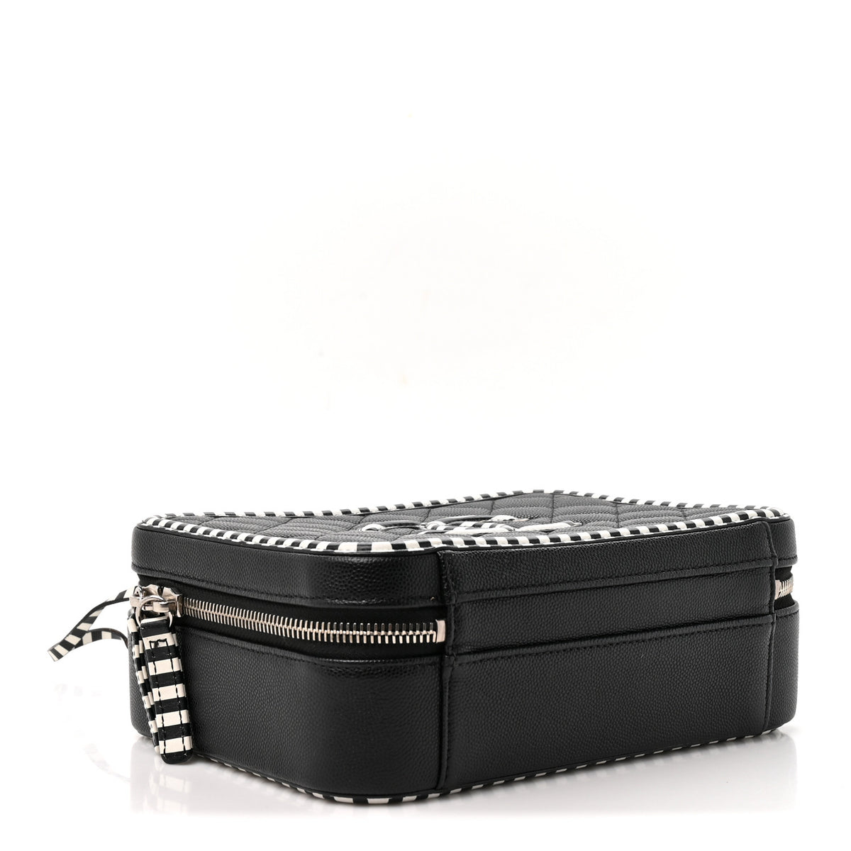 Caviar Quilted Striped Medium CC Filigree Vanity Case Black White