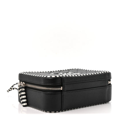 Chanel Caviar Quilted Striped Medium CC Filigree Vanity Case Black White 4 of 10