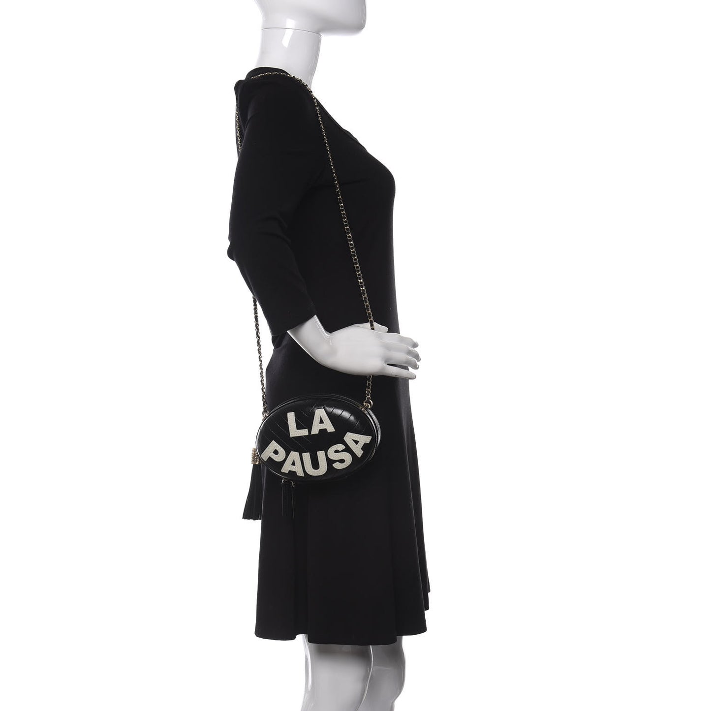 Lambskin Embroidered Chevron Quilted La Pausa Tassel Clutch Black