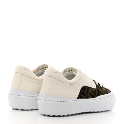 Fendi Fabric Jacquard Vitello Technical Fabric FF Womens Fendi Force Low Top Sneakers 38 Tobacco Black Ultrawhite White 4 of 12