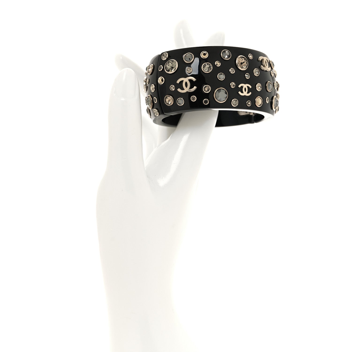 Chanel Resin Crystal CC Cuff Bracelet Ruthenium Black 2 of 5