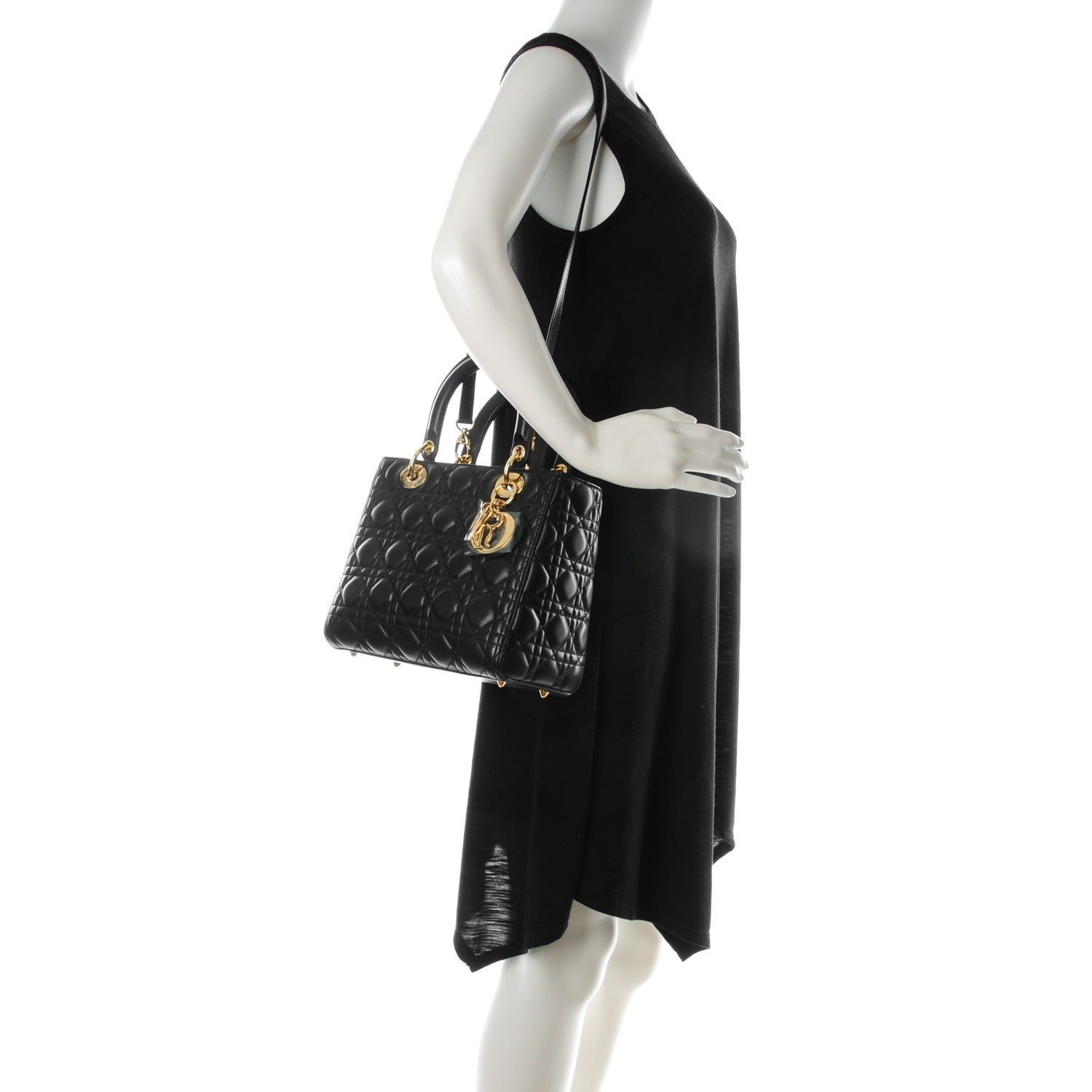 Christian Dior Lambskin Cannage Medium Lady Dior Black 2 of 7
