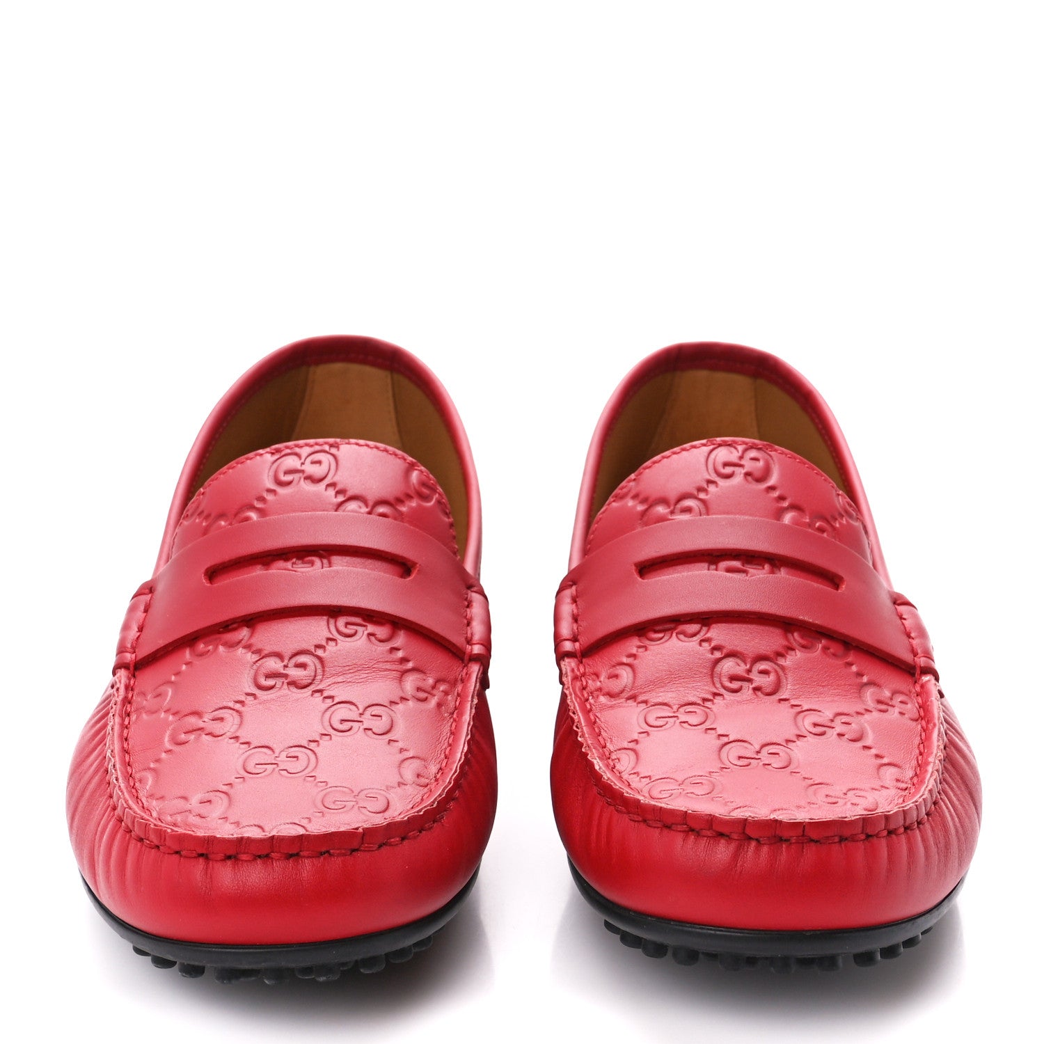 Gucci Guccissima Calfskin Mens Driver Loafers 6.5 Red 2 of 11