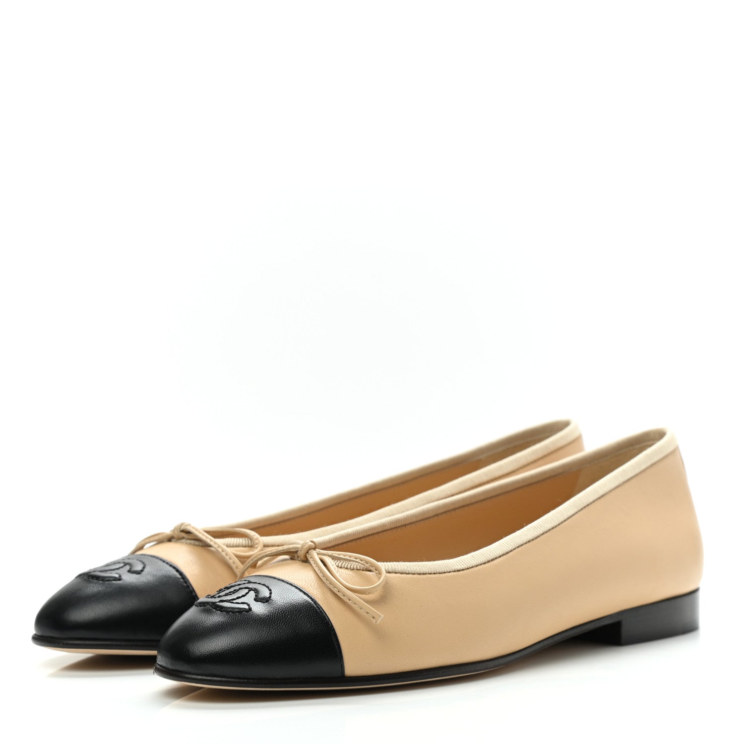 Chanel Lambskin Cap Toe Ballerina Flats 37 Beige Black 3 of 9