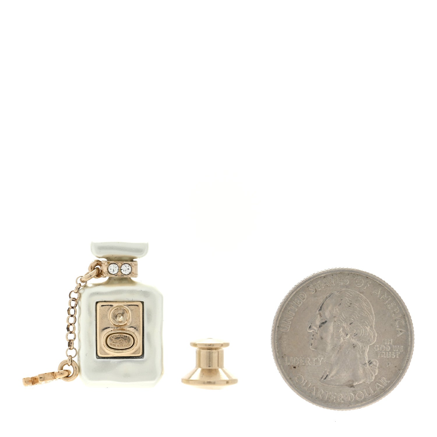 Chanel Pearl Resin Crystal CC No 5 Perfume Bottle Brooch Gold Pearly 2 of 3