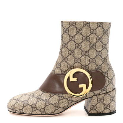 Gucci GG Supreme Monogram Malaga Kid Blondie 55mm Ankle Boots 37 Beige Ebony New Acero 1 of 10